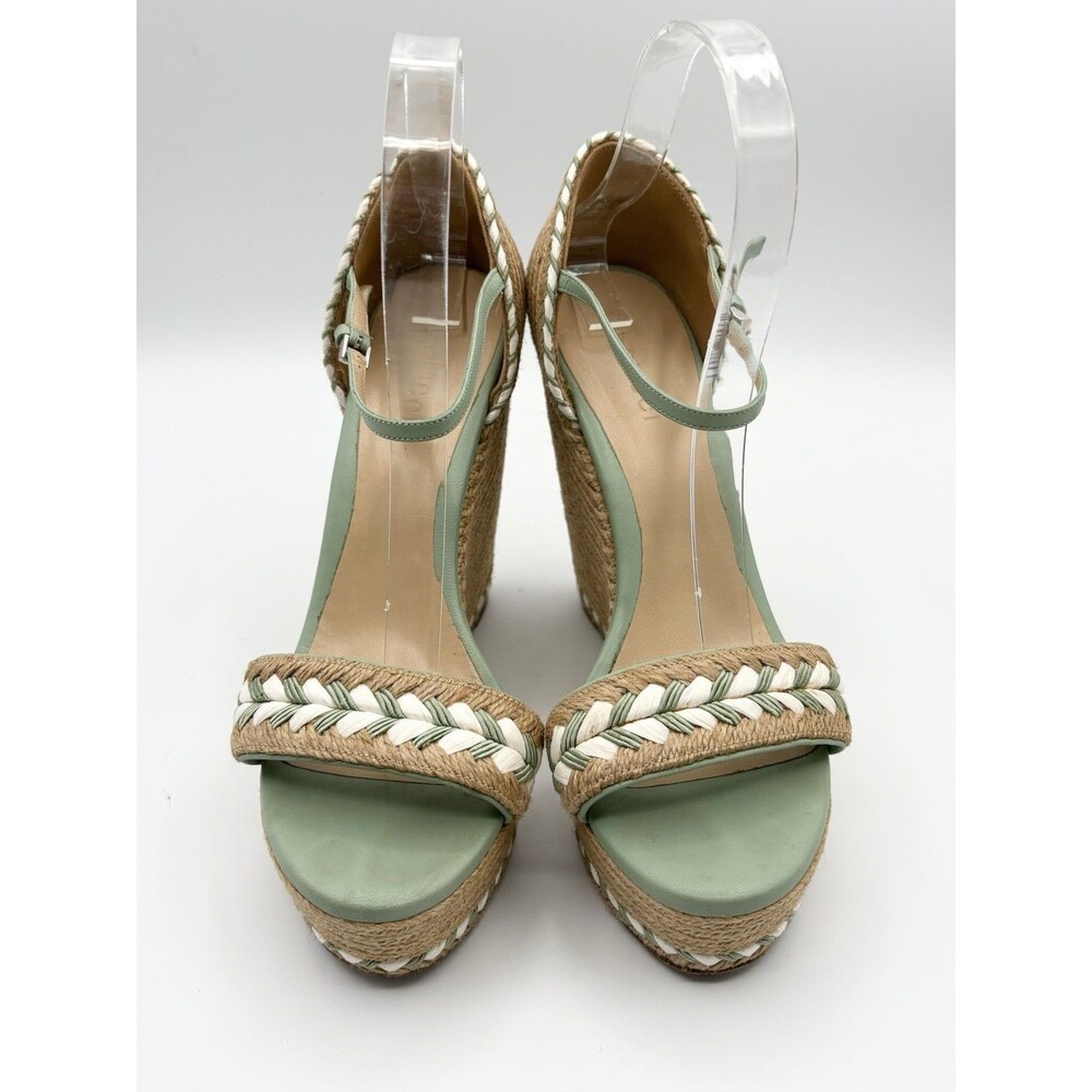 Gucci Light Green Leather & Rattan Wedge Espadrille Sandals Sz EU 38 - Picture 4 of 12